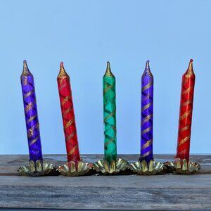 Blown Glass Unsilvered Candlestick Clip Ornaments - set of 5